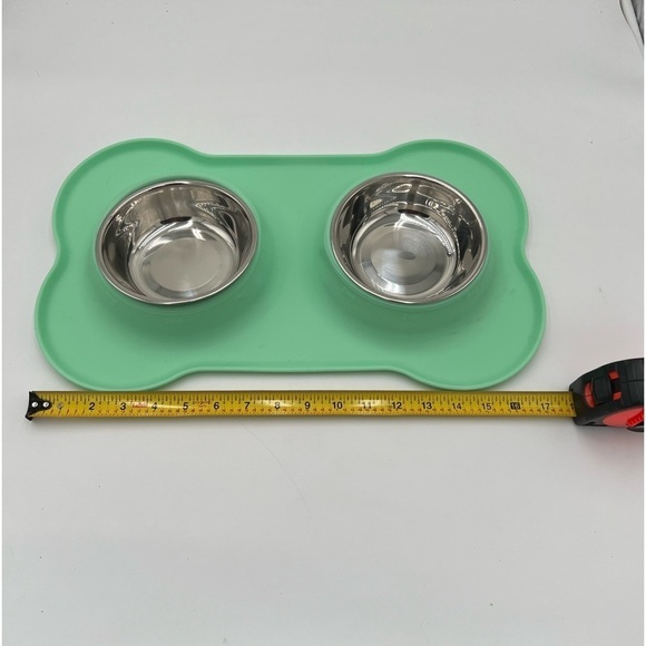 Dog Double Bowl Set - Bone Design in Turquoise New - Picture 5 of 7